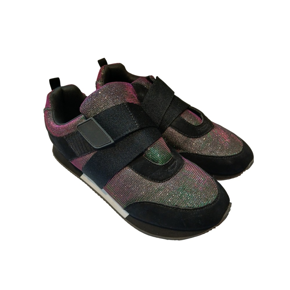 Juicy Couture Women's Glitter Sneakers Rainbow Sparkle Black Velcro Shoes 10 - Picture 5 of 8